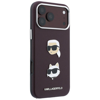 Калъф за Apple iPhone 18 Pro / 17 Pro, Karl Lagerfeld, Saffiano Crossbody Karl & Choupette Head's Pins Logo, бордо