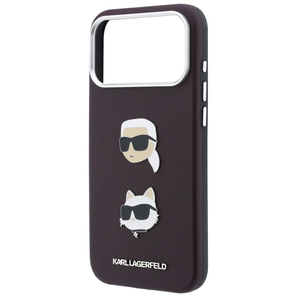 Калъф за Apple iPhone 18 Pro / 17 Pro, Karl Lagerfeld, Saffiano Crossbody Karl & Choupette Head's Pins Logo, бордо