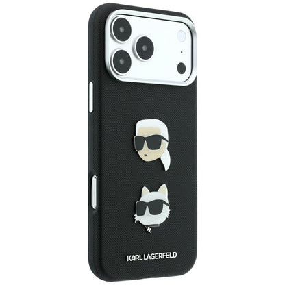 Калъф за Apple iPhone 18 Pro / 17 Pro, Karl Lagerfeld, Saffiano с игла с главите на Karl и Choupette и лого, черен