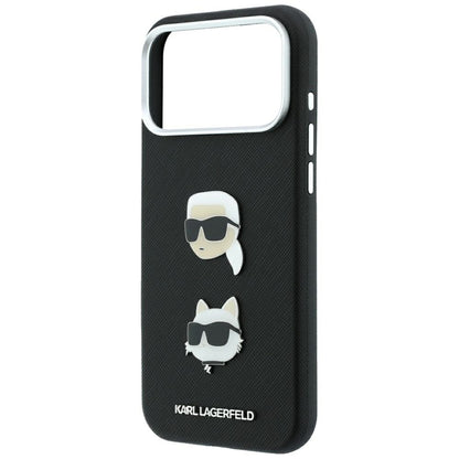 Калъф за Apple iPhone 18 Pro / 17 Pro, Karl Lagerfeld, Saffiano с игла с главите на Karl и Choupette и лого, черен