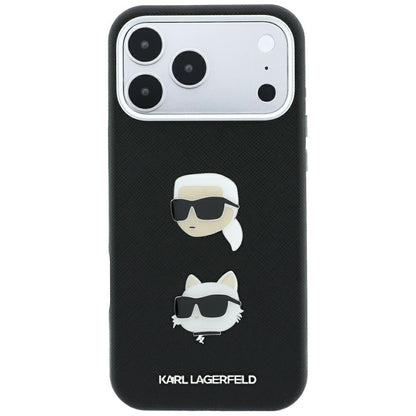 Калъф за Apple iPhone 18 Pro / 17 Pro, Karl Lagerfeld, Saffiano с игла с главите на Karl и Choupette и лого, черен