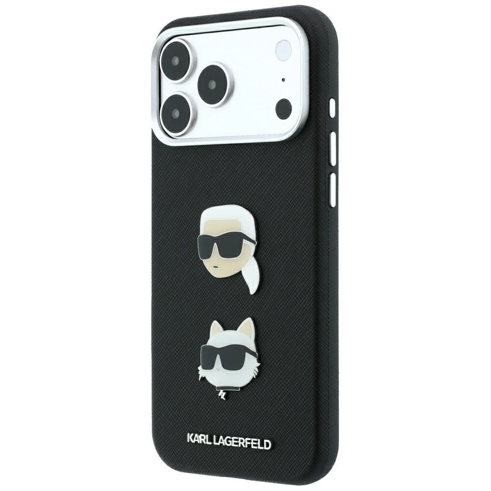 Калъф за Apple iPhone 18 Pro / 17 Pro, Karl Lagerfeld, Saffiano с игла с главите на Karl и Choupette и лого, черен