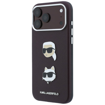Case for Apple iPhone 18 Pro / 17 Pro, Karl Lagerfeld, Saffiano with Karl & Choupette Head's Pin and Logo, Burgundy
