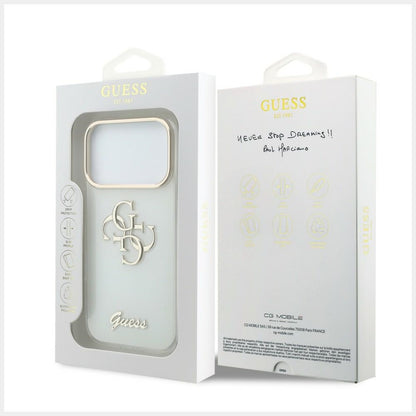 Case for Apple iPhone 18 Pro, Guess, IML 4G Metal Script, White