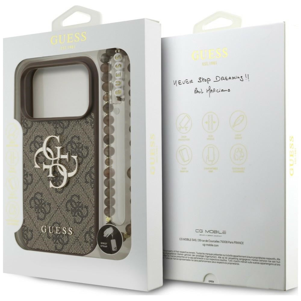 Case for Apple iPhone 18 Pro Max / 17 Pro Max, Guess, 4G Classic Logo with Strap, Brown