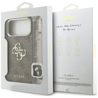 Калъф за Apple iPhone 18 Pro Max / 17 Pro Max, Guess, 4G Classic Logo с каишка, Кафяво-златист