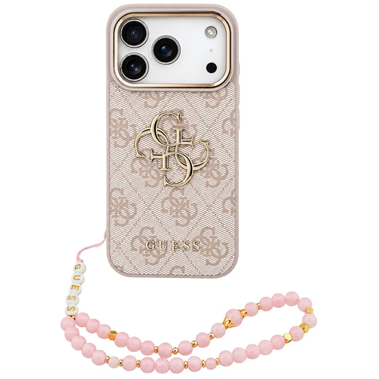 Калъф за Apple iPhone 18 Pro Max / 17 Pro Max, Guess, 4G Classic Logo с каишка, Розово злато