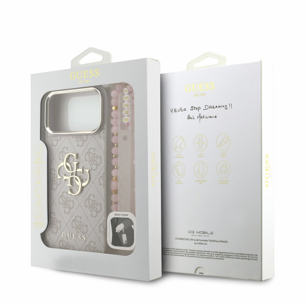 Калъф за Apple iPhone 18 Pro Max / 17 Pro Max, Guess, 4G Classic Logo с каишка, Розово злато