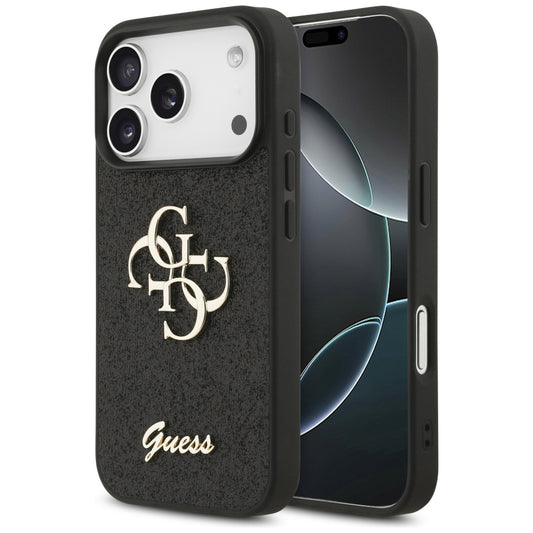 Калъф за Apple iPhone 18 Pro Max / 17 Pro Max, Guess, Fixed Glitter Big 4G, Черен