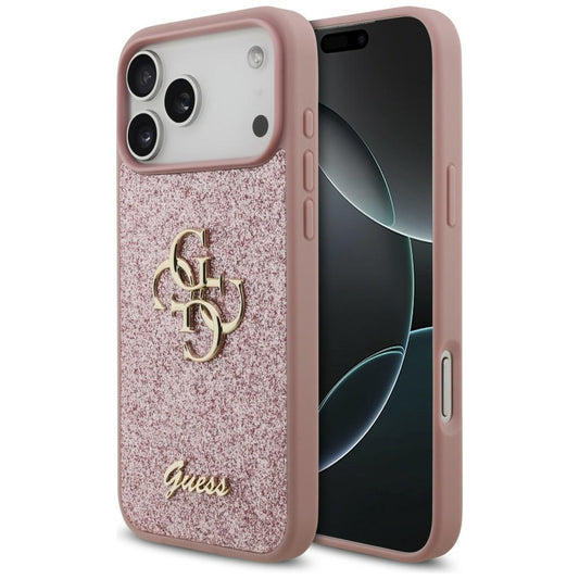 Калъф за Apple iPhone 18 Pro Max / 17 Pro Max, Guess, Fixed Glitter Big 4G, Розов