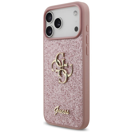 Калъф за Apple iPhone 18 Pro Max / 17 Pro Max, Guess, Fixed Glitter Big 4G, Розов