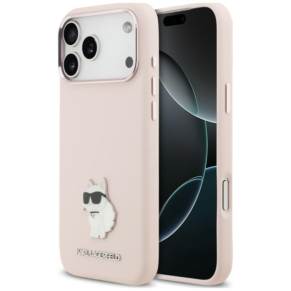 Калъф за Apple iPhone 18 Pro Max / 17 Pro Max, Karl Lagerfeld, Choupette Metal Pin, розов