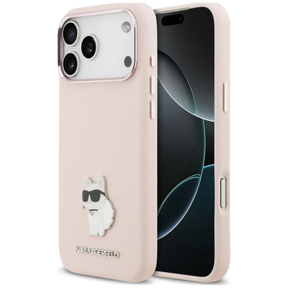 Калъф за Apple iPhone 18 Pro Max / 17 Pro Max, Karl Lagerfeld, Choupette Metal Pin, розов