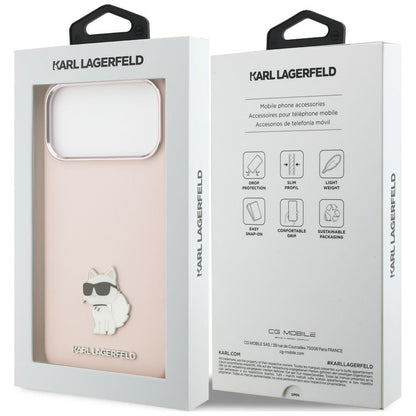 Калъф за Apple iPhone 18 Pro Max / 17 Pro Max, Karl Lagerfeld, Choupette Metal Pin, розов