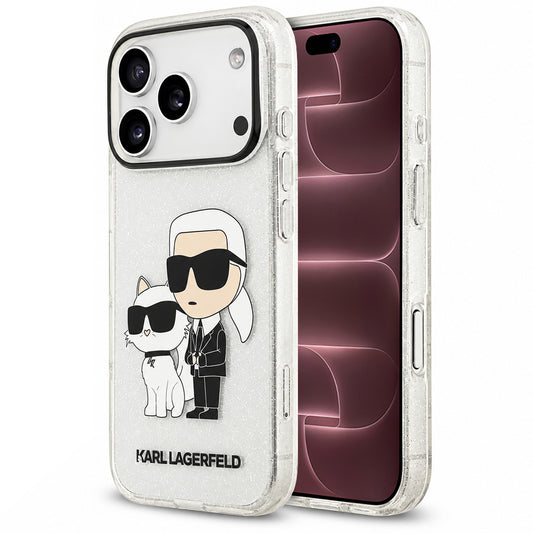 Калъф за Apple iPhone 18 Pro Max / 17 Pro Max, Karl Lagerfeld, IML Glitter Karl and Choupette NFT, прозрачен