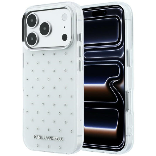 Калъф за Apple iPhone 18 Pro Max / 17 Pro Max, Karl Lagerfeld, IML кристали и електроплатинирано лого, бял