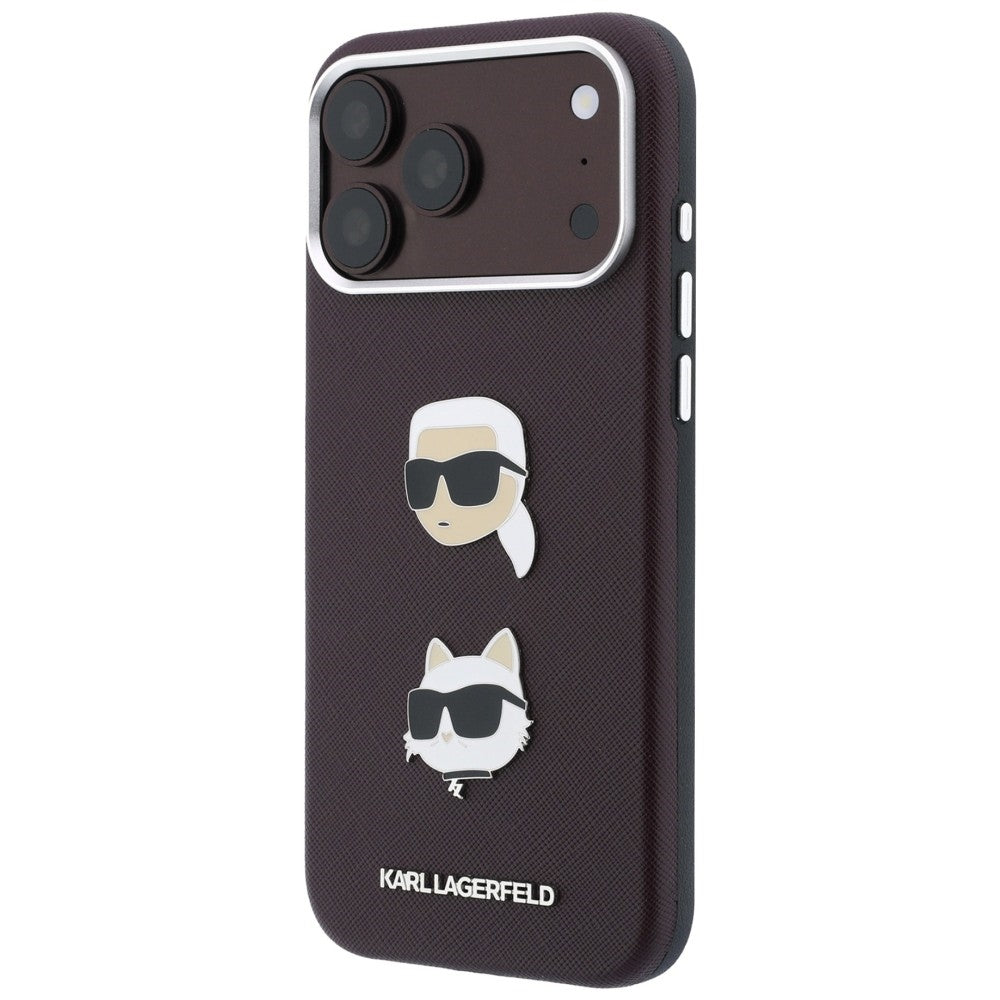 Калъф за Apple iPhone 18 Pro Max / 17 Pro Max, Karl Lagerfeld, Saffiano Crossbody Karl & Choupette Head's Pins Logo, бордо