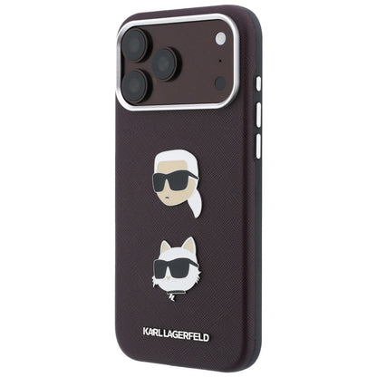 Калъф за Apple iPhone 18 Pro Max / 17 Pro Max, Karl Lagerfeld, Saffiano Crossbody Karl & Choupette Head's Pins Logo, бордо
