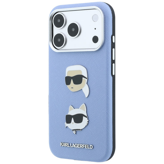 Case for Apple iPhone 18 Pro Max / 17 Pro Max, Karl Lagerfeld, Saffiano with Karl & Choupette Head's Pin and Logo, Blue