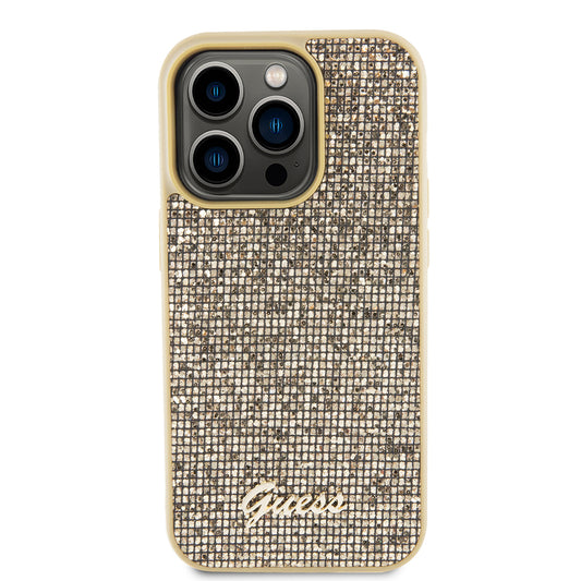 Калъф за Apple iPhone 15 Pro, Guess, PU Square Mirror Script Logo, Златист GUHCP15LPMSDGSD