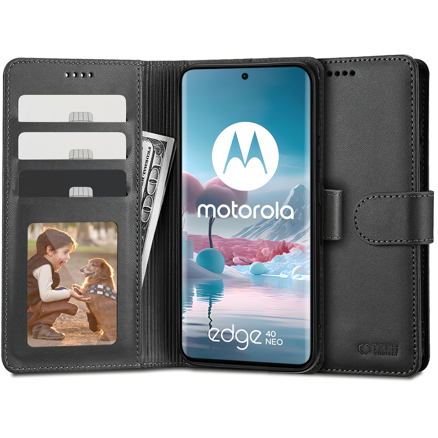 Калъф за Motorola Edge 40 Neo, Tech-Protect, портфейл, черен 