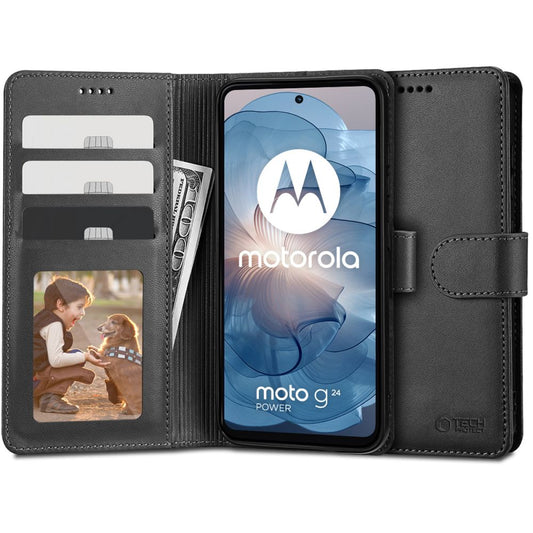 Калъф за Motorola Moto G24 Power / G04 / G24 / E14, Tech-Protect, портфейл, черен 