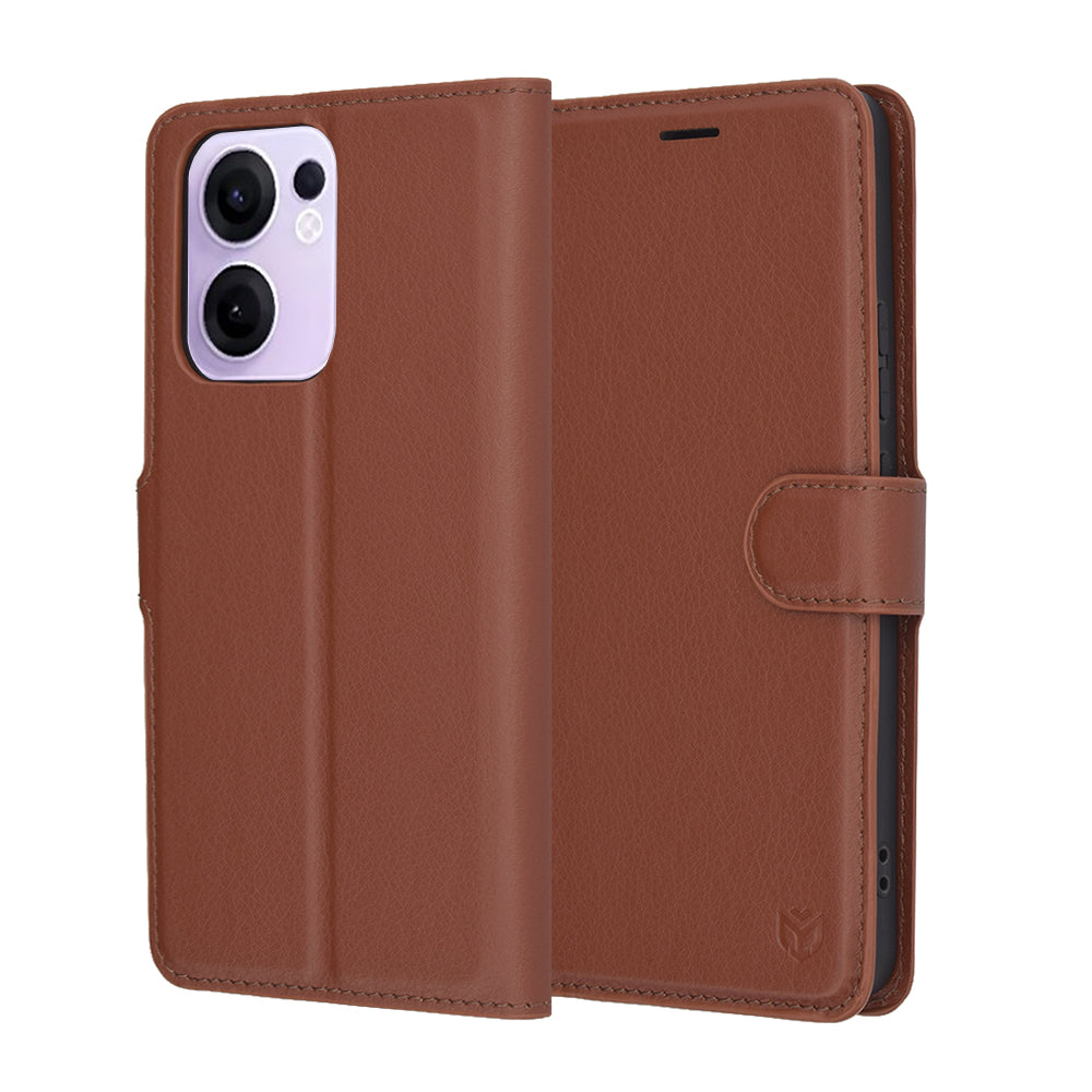 Калъф за Oppo Reno13 FS 5G / Reno13 F 4G / Reno13 F, Techsuit, кожен портфейл, кафяв