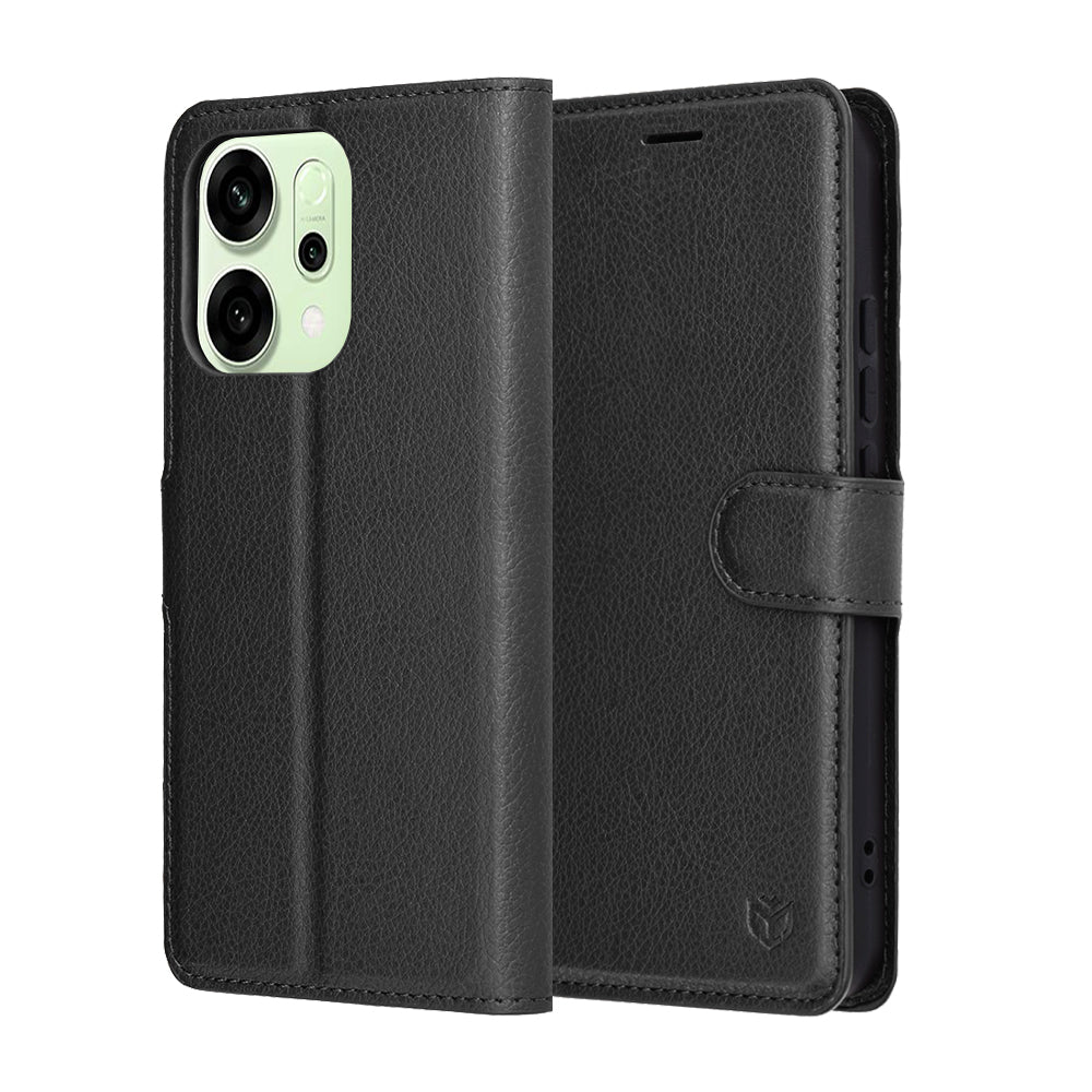 Калъф за Oppo Reno14, Techsuit, Leather Folio, Черен