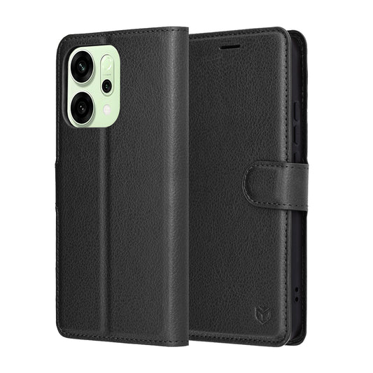 Калъф за Oppo Reno14, Techsuit, Leather Folio, Черен