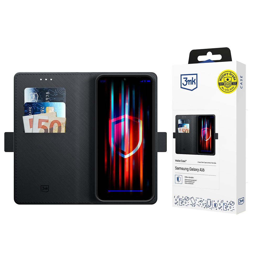 Калъф за Samsung Galaxy A16 5G A166 / A16 4G A165, 3MK, Wallet, Черен