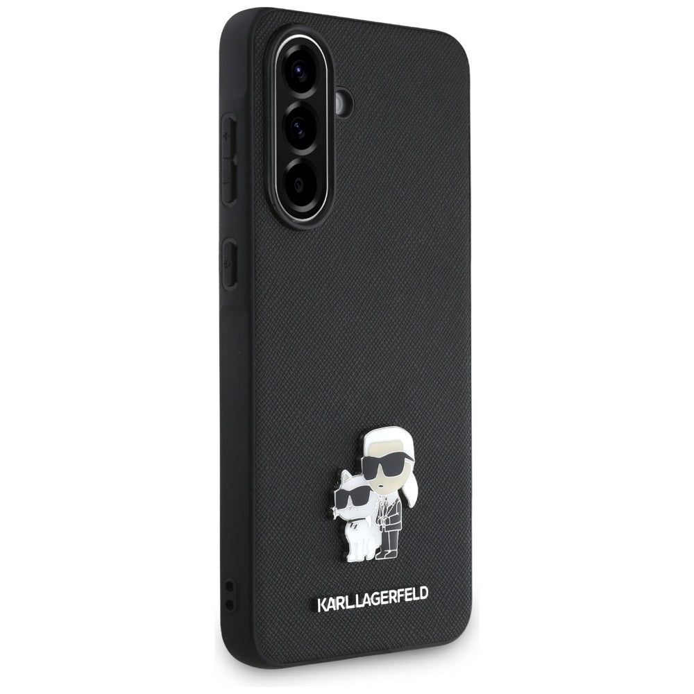 Case for Samsung Galaxy A56 A566, Karl Lagerfeld, Saffiano Karl & Choupette Metal, Black