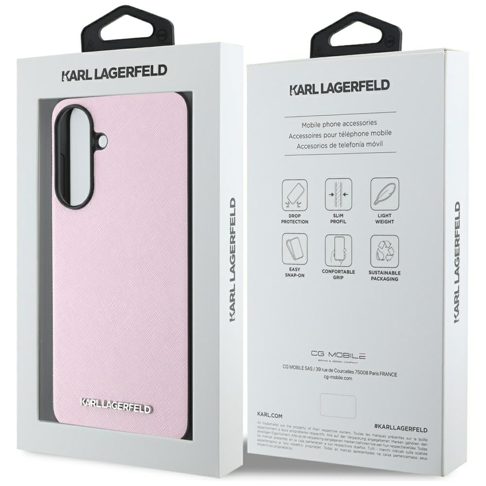 Калъф за Samsung Galaxy A56 A566, Karl Lagerfeld, Saffiano Metal Logo, Розов