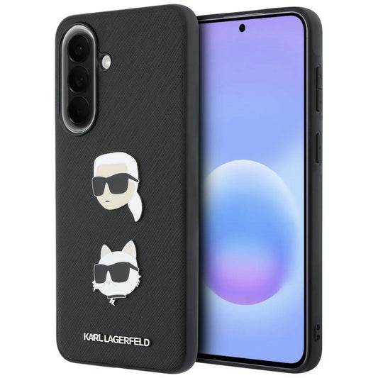 Калъф за Samsung Galaxy A57 5G, Karl Lagerfeld, с щифтове на главите на Karl & Choupette и лого, черен