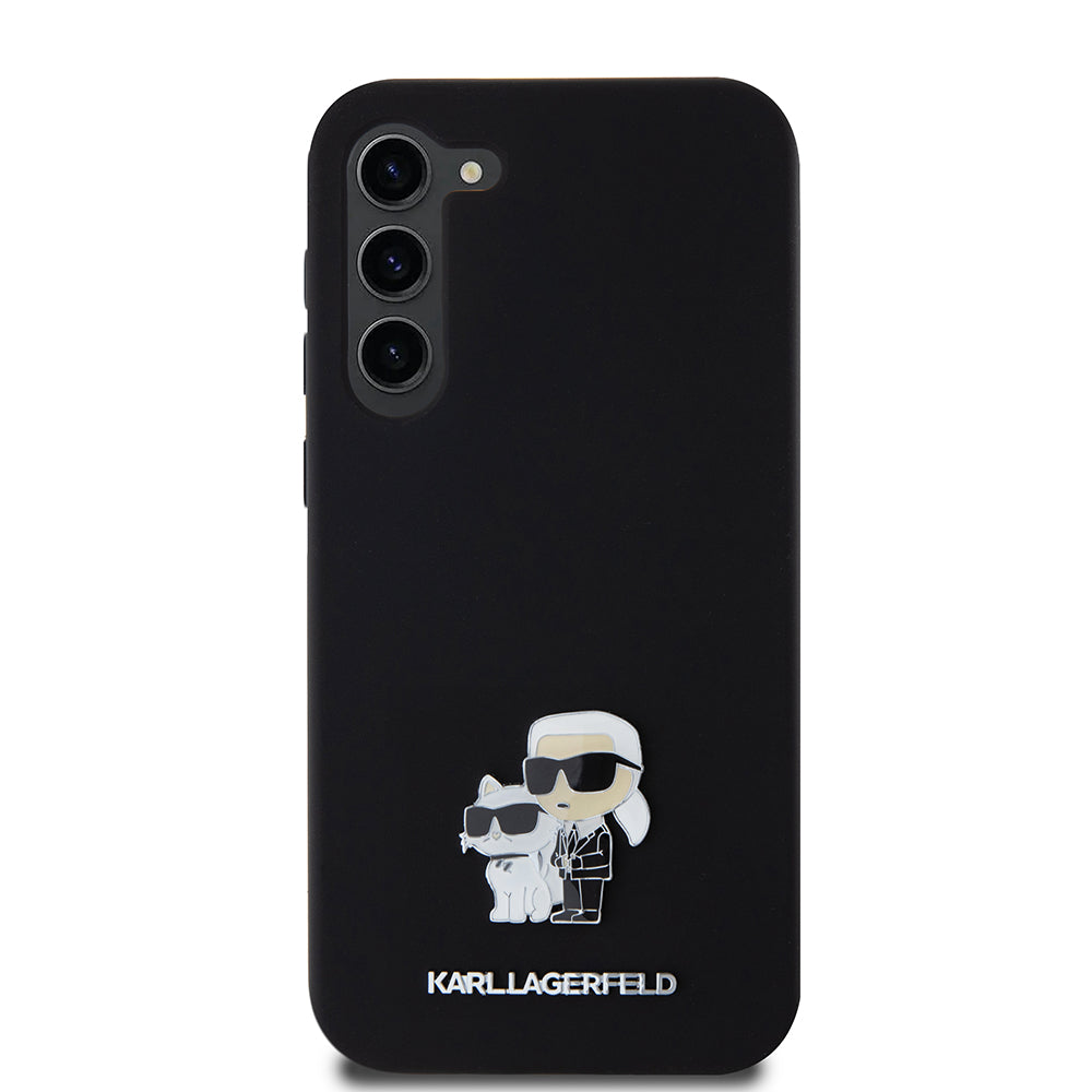 Калъф за Samsung Galaxy S23+ S916, Karl Lagerfeld, Silicone Karl & Choupette Metal, Черен