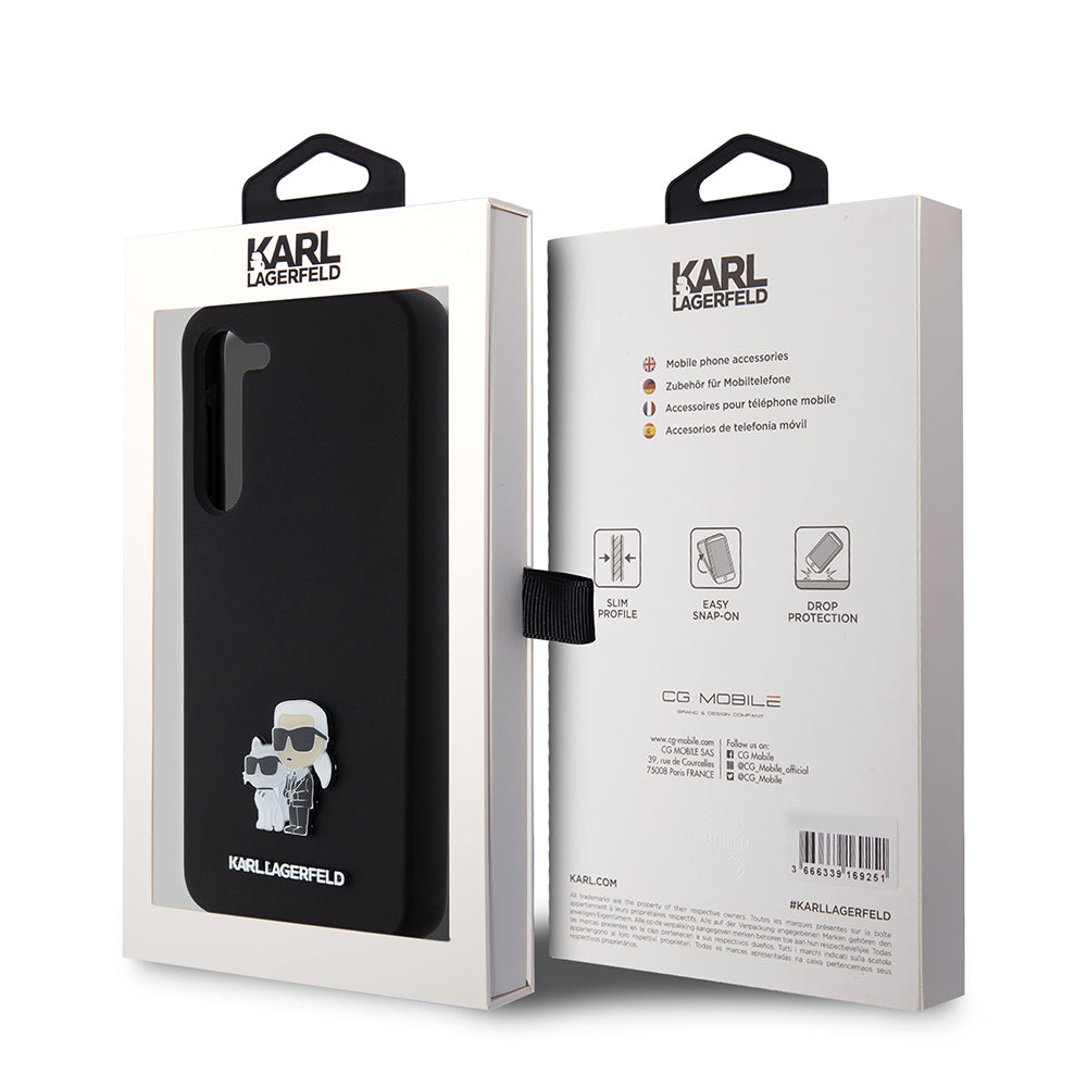 Калъф за Samsung Galaxy S23+ S916, Karl Lagerfeld, Silicone Karl & Choupette Metal, Черен