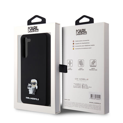 Калъф за Samsung Galaxy S23+ S916, Karl Lagerfeld, Silicone Karl & Choupette Metal, Черен