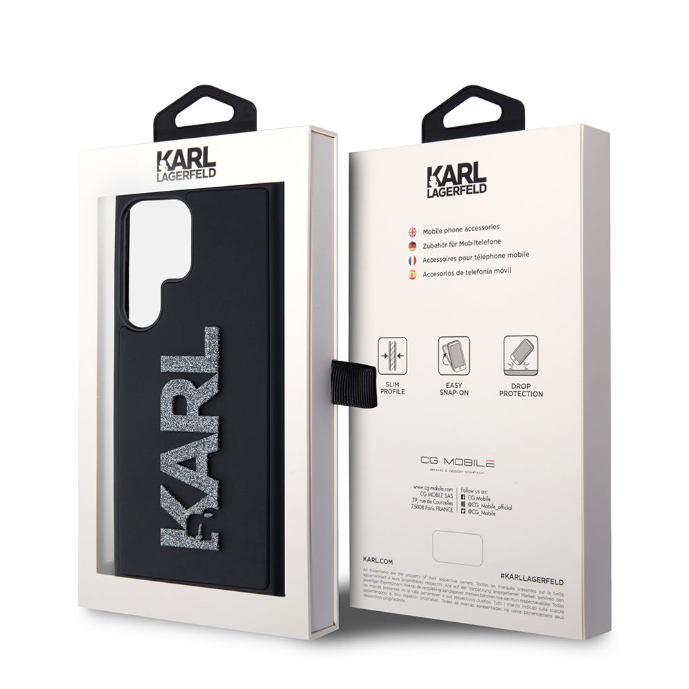 Калъф за Samsung Galaxy S23 Ultra S918, Karl Lagerfeld, 3D Rubber Glitter Logo, Черен