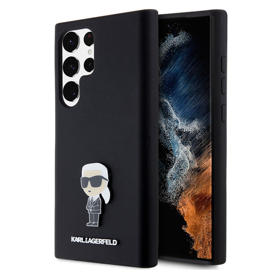 Калъф за Samsung Galaxy S23 Ultra S918, Karl Lagerfeld, Silicone Ikonik Karl Metal, Черен