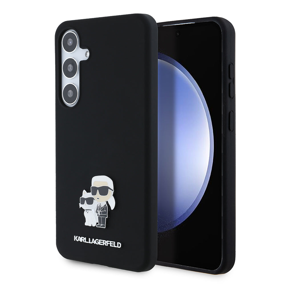 Калъф за Samsung Galaxy S24+ S926, Karl Lagerfeld, Silicone Karl & Choupette Metal, Черен