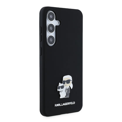 Калъф за Samsung Galaxy S24+ S926, Karl Lagerfeld, Silicone Karl & Choupette Metal, Черен