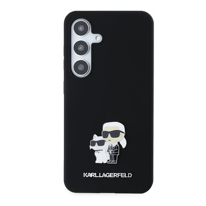 Калъф за Samsung Galaxy S24 S921, Karl Lagerfeld, Silicone Karl & Choupette Metal, Черен