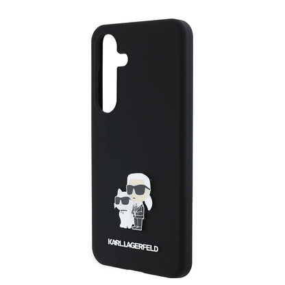 Калъф за Samsung Galaxy S24 S921, Karl Lagerfeld, Silicone Karl & Choupette Metal, Черен