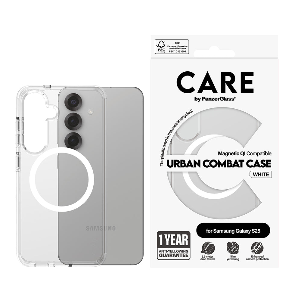 Калъф за Samsung Galaxy S25 S931, PanzerGlass, Care Urban Combat, Прозрачен Бял