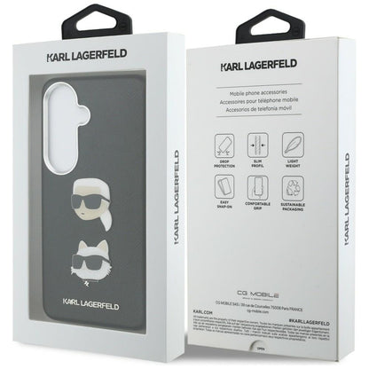 Калъф за Samsung Galaxy S26 Plus S947, Karl Lagerfeld, Saffiano Karl & Choupette's Head Pin, Черен