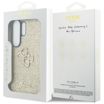 Case for Samsung Galaxy S26 Ultra S948, Guess, Fixed Glitter Big 4G Metal Frame, Gold