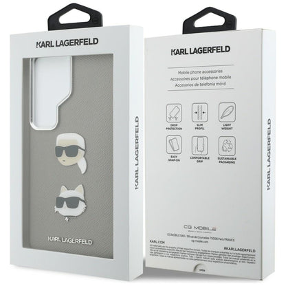 Калъф за Samsung Galaxy S26 Ultra S948, Karl Lagerfeld, Saffiano Karl & Choupette's Head Pin, Сив