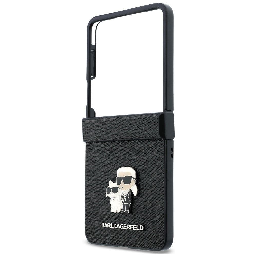 Калъф за Samsung Galaxy Z Flip8 F776, Karl Lagerfeld, Saffiano Karl & Choupette метална игла, черен