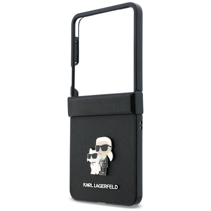 Калъф за Samsung Galaxy Z Flip8 F776, Karl Lagerfeld, Saffiano Karl & Choupette метална игла, черен
