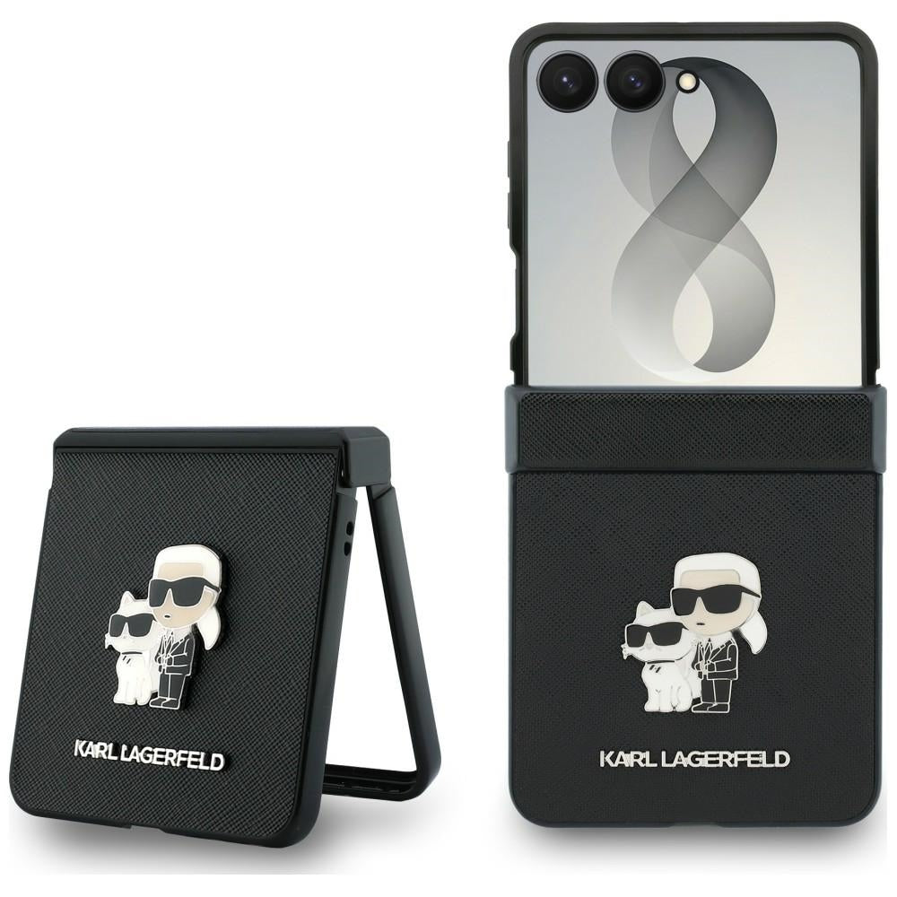 Калъф за Samsung Galaxy Z Flip8 F776, Karl Lagerfeld, Saffiano Karl & Choupette метална игла, черен