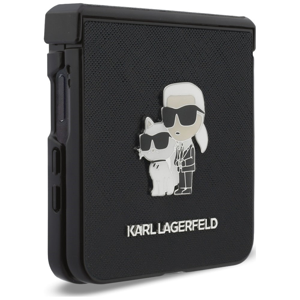 Калъф за Samsung Galaxy Z Flip8 F776, Karl Lagerfeld, Saffiano Karl & Choupette метална игла, черен